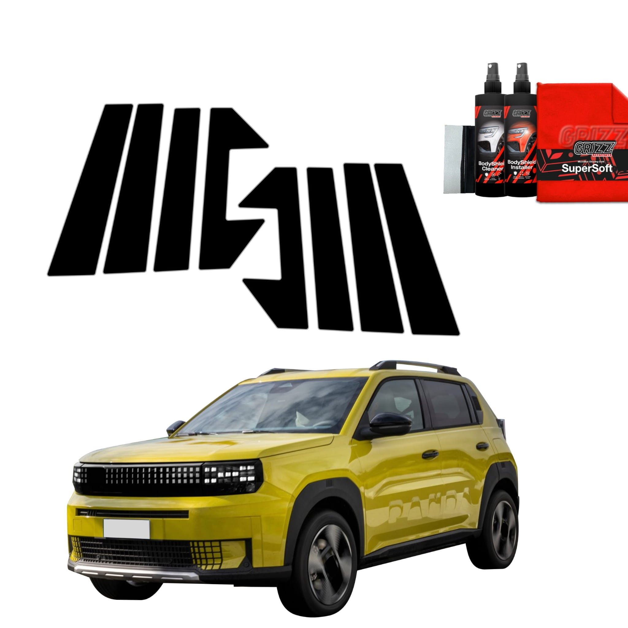 8w1 Czarna folia Grizz Protector na słupki do Fiat Grande Panda (2025-2026)