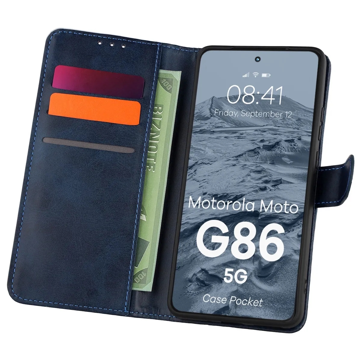 Etui z klapką Bizon Case Pocket do Motorola Moto G86 5G, granatowe