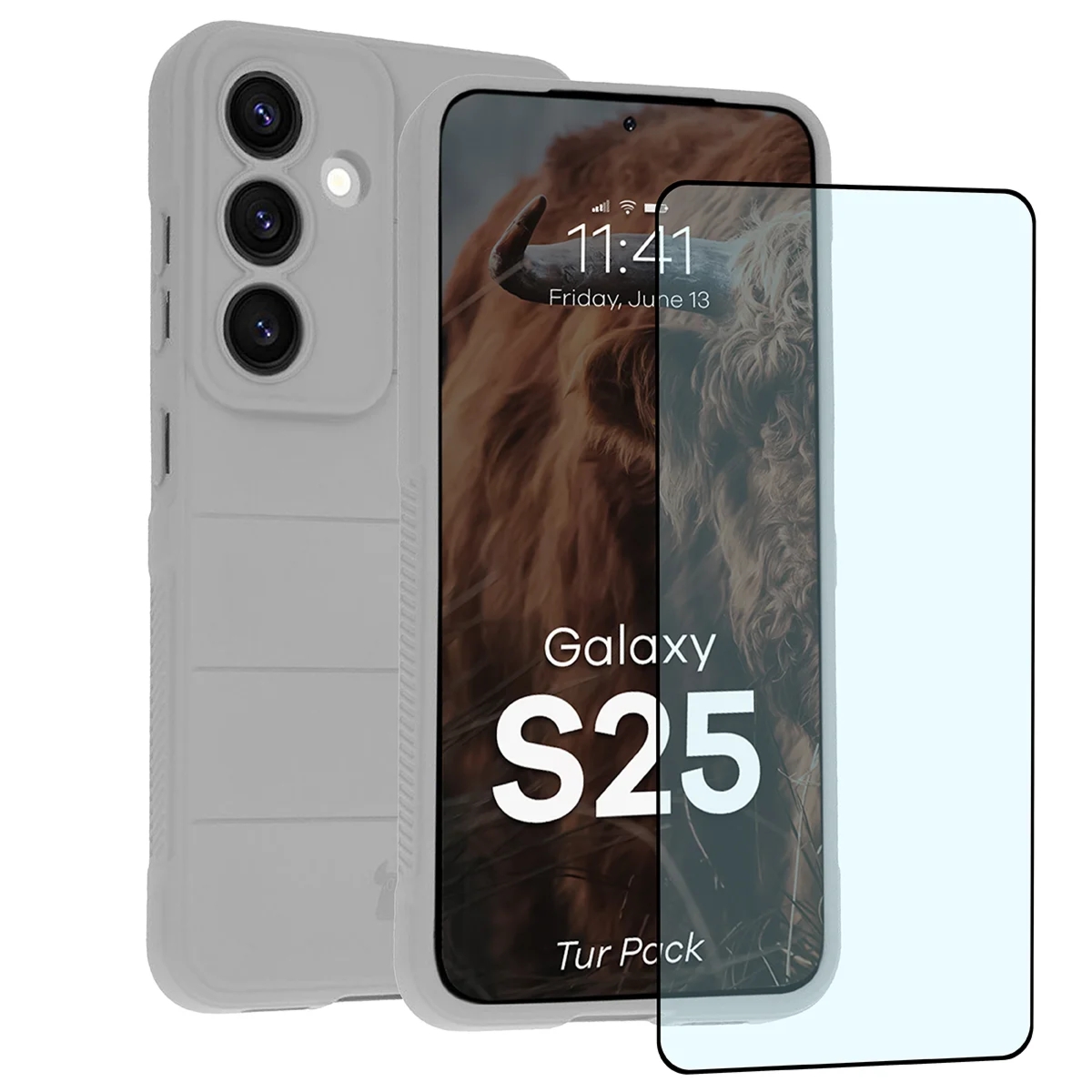 Pancerne etui + szkło hartowane Bizon Tur Pack do Galaxy S25, jasnoszare