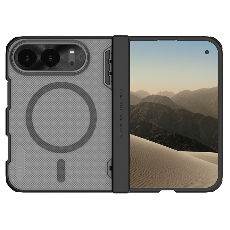 Etui Nillkin Super Frosted Shield Fold Magnetic do iPhone Duo, przydymione z czarną ramką