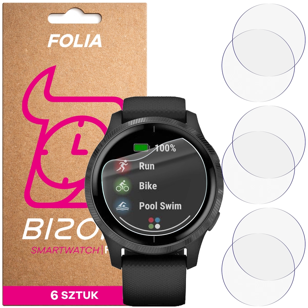 Folia ochronna na ekran zegarka Bizon Watch Film HydroFlex do Garmin Venu, 6 sztuk