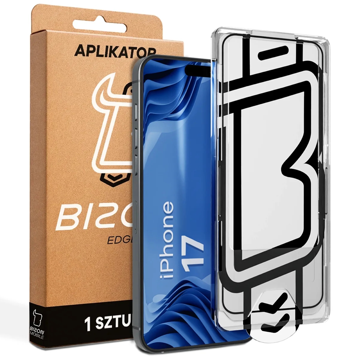 Szkło hartowane z ramką aplikacyjną Bizon Glass Aplikator Edge do iPhone 17, 1 zestaw