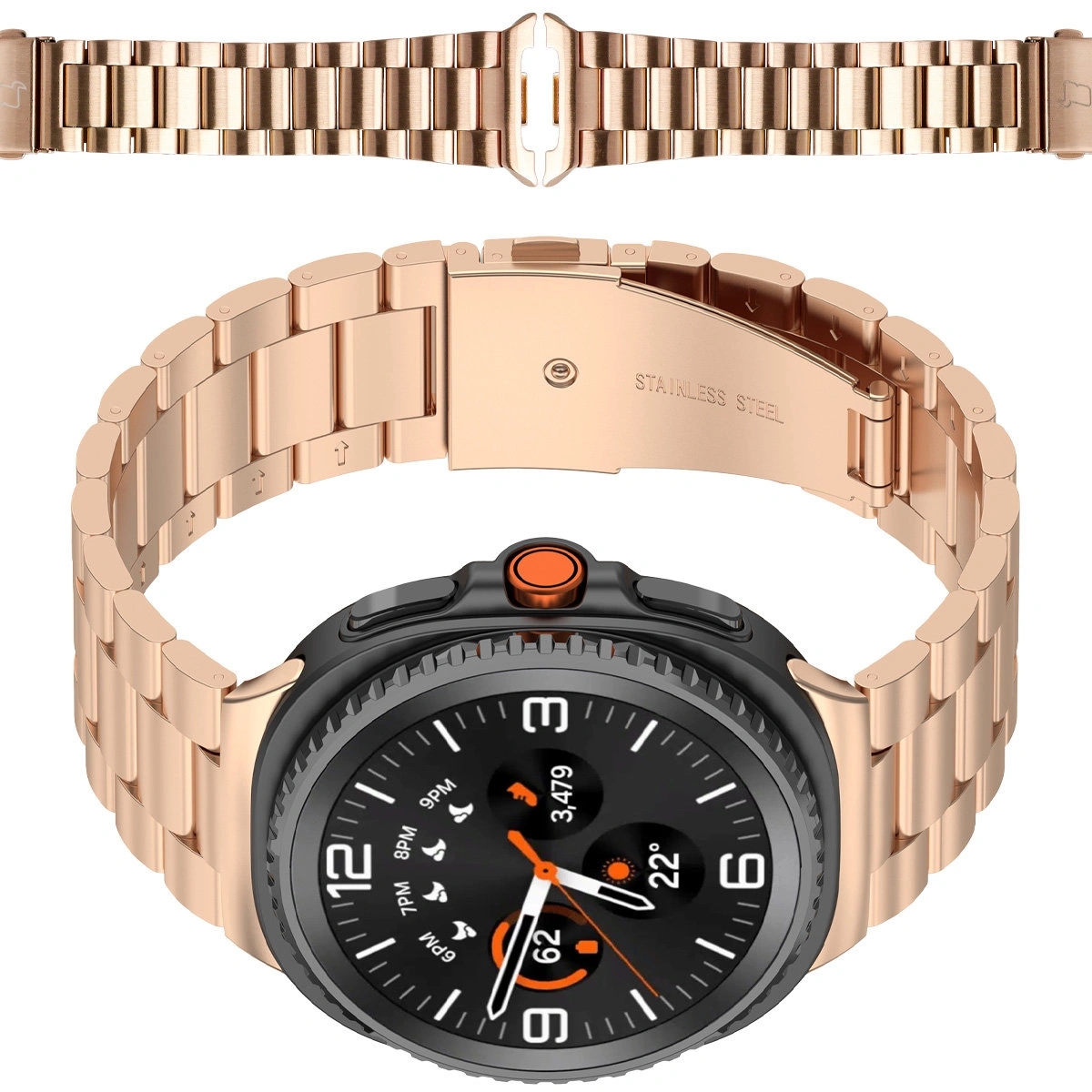 Image of Pasek ze stali nierdzewnej Bizon Strap Watch Aura do Samsung Galaxy Watch 8 40 mm / 44 mm / 8 Classic 46 mm, różowozłoty