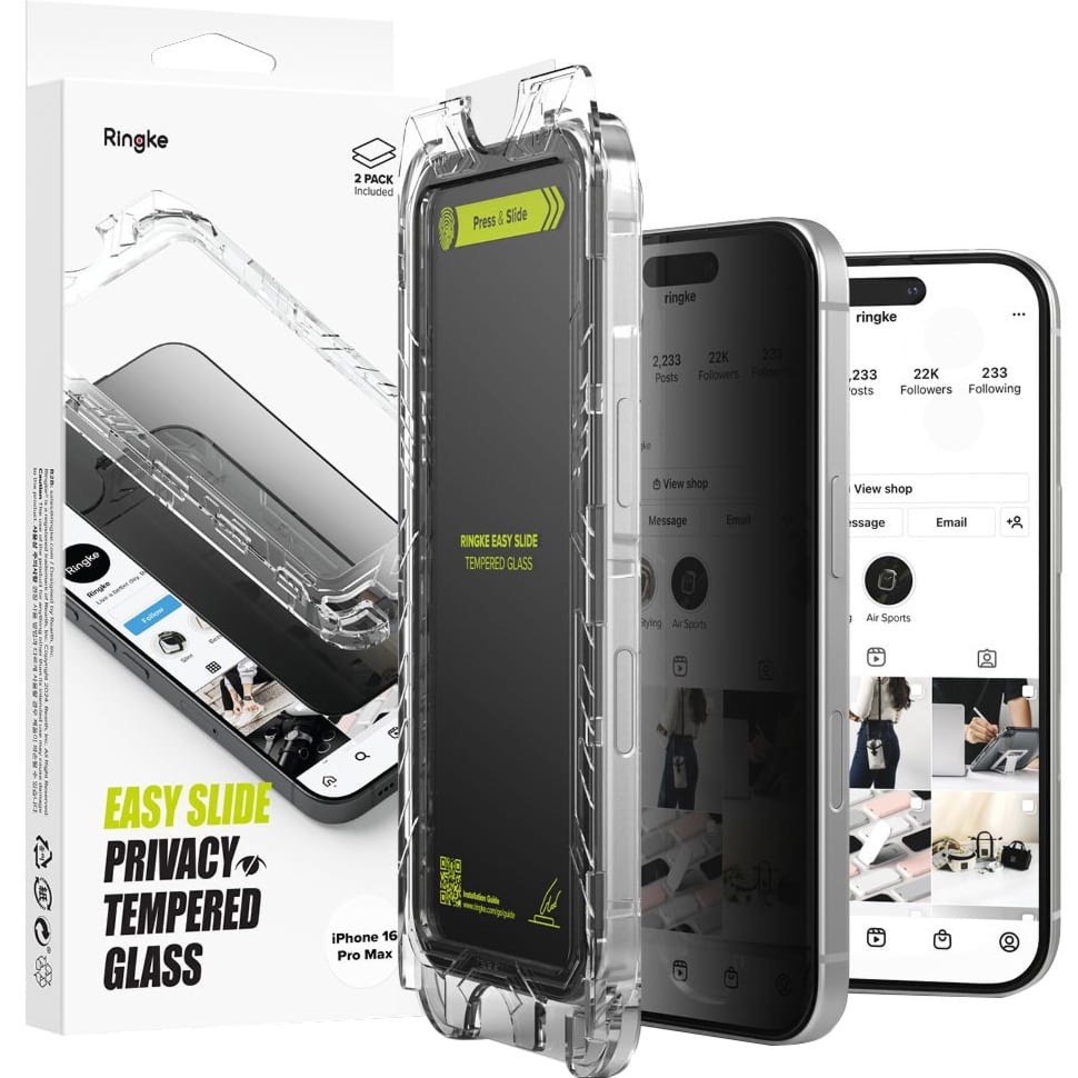 Szkło prywatyzujące na ekran z aplikatorem Ringke Easy Slide 2-Pack Privacy do iPhone 16 Pro Max, 2 sztuki