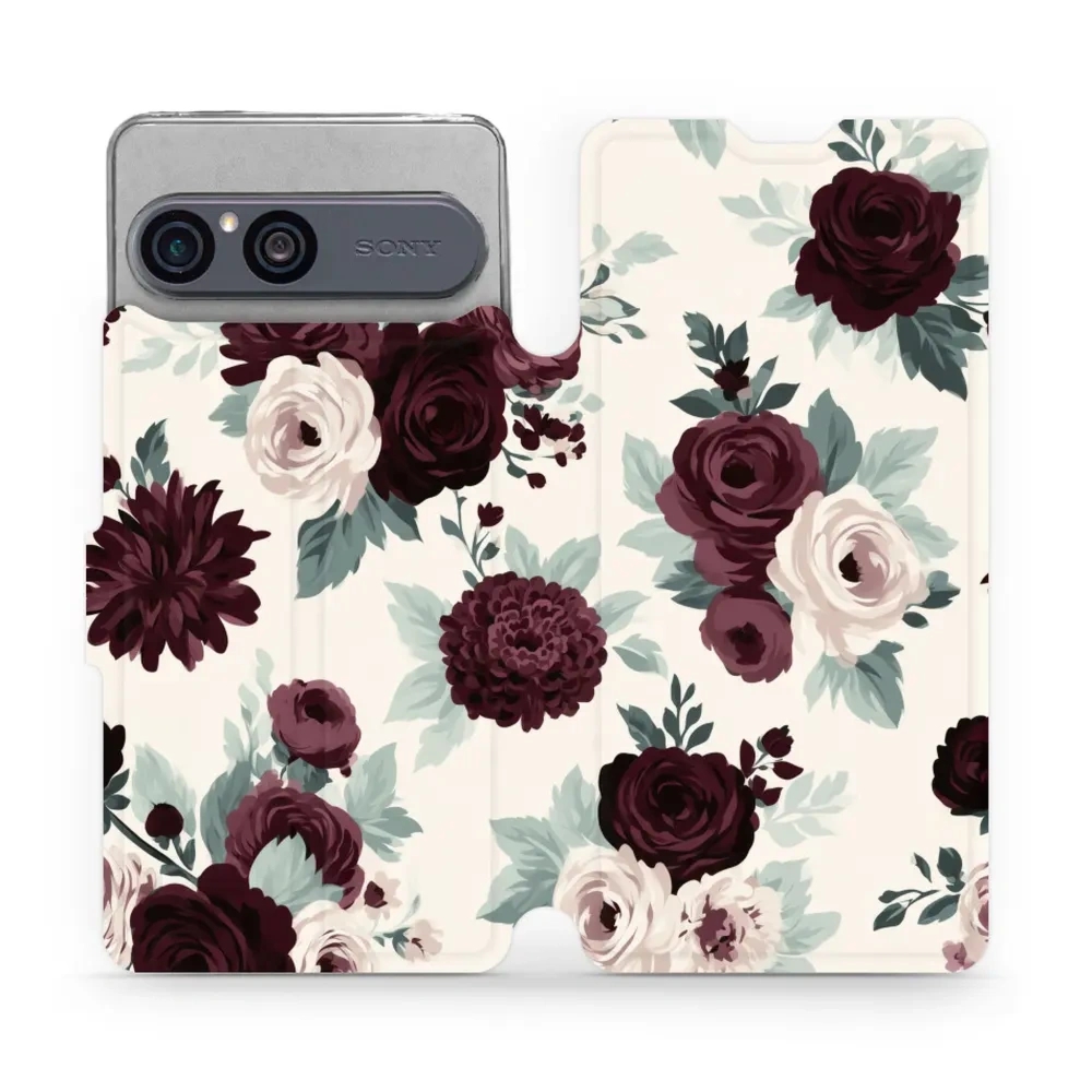 Etui z klapką do Sony Xperia 10 VII, Mobiwear Book, róże z szałwią na kremie