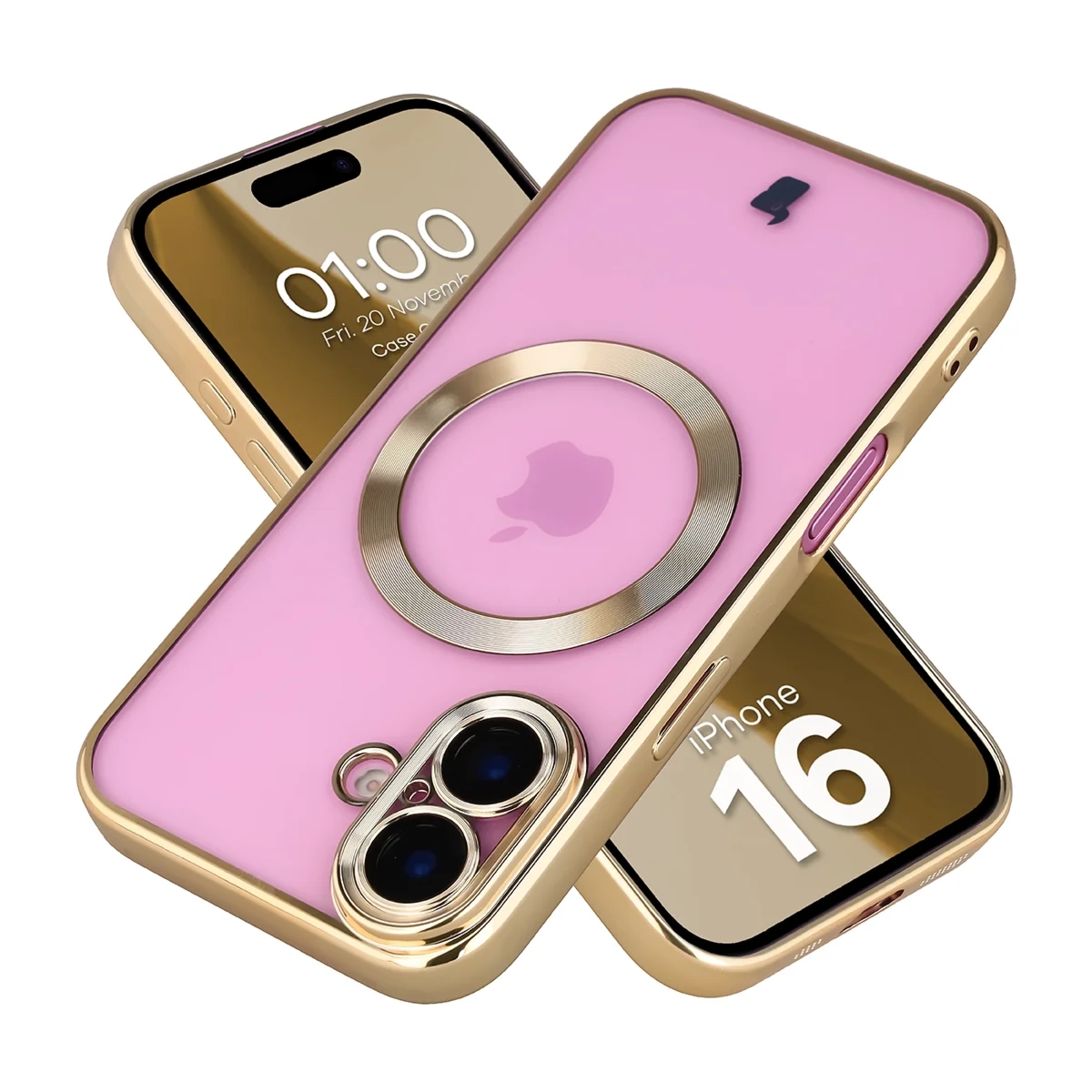 Etui z ochroną aparatu i pierścieniem magnetycznym Bizon Case GuardO do iPhone 16, przezroczysto-złote