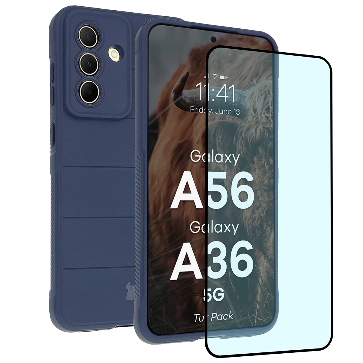 Pancerne etui + szkło hartowane Bizon Tur Pack do Galaxy A36 5G / A56 5G, granatowe