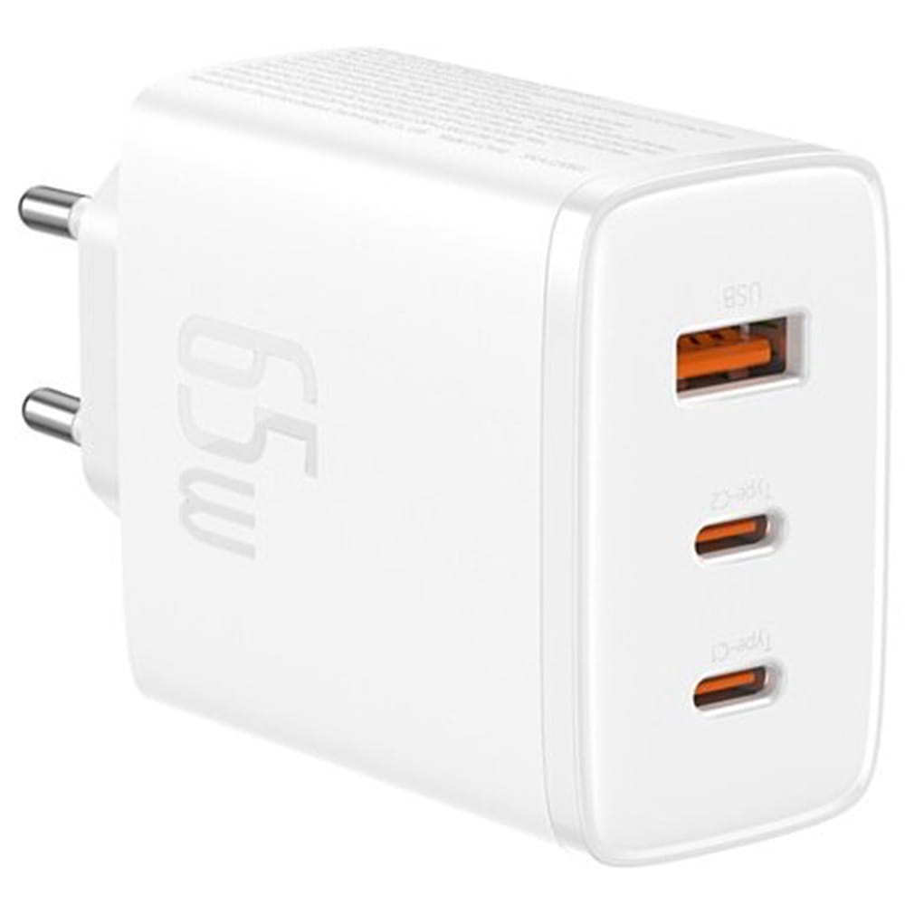Image of Ładowarka sieciowa Baseus GaN5 Cube Pro, 2x USB-C / 1x USB-A 65W, PD, QC 3.0, biała