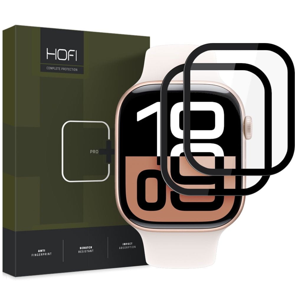 Szkło hybrydowe na ekran Hofi Hybrid Pro+ do Apple Watch 11 / 10 (42 mm), z czarną ramką, 2 sztuki