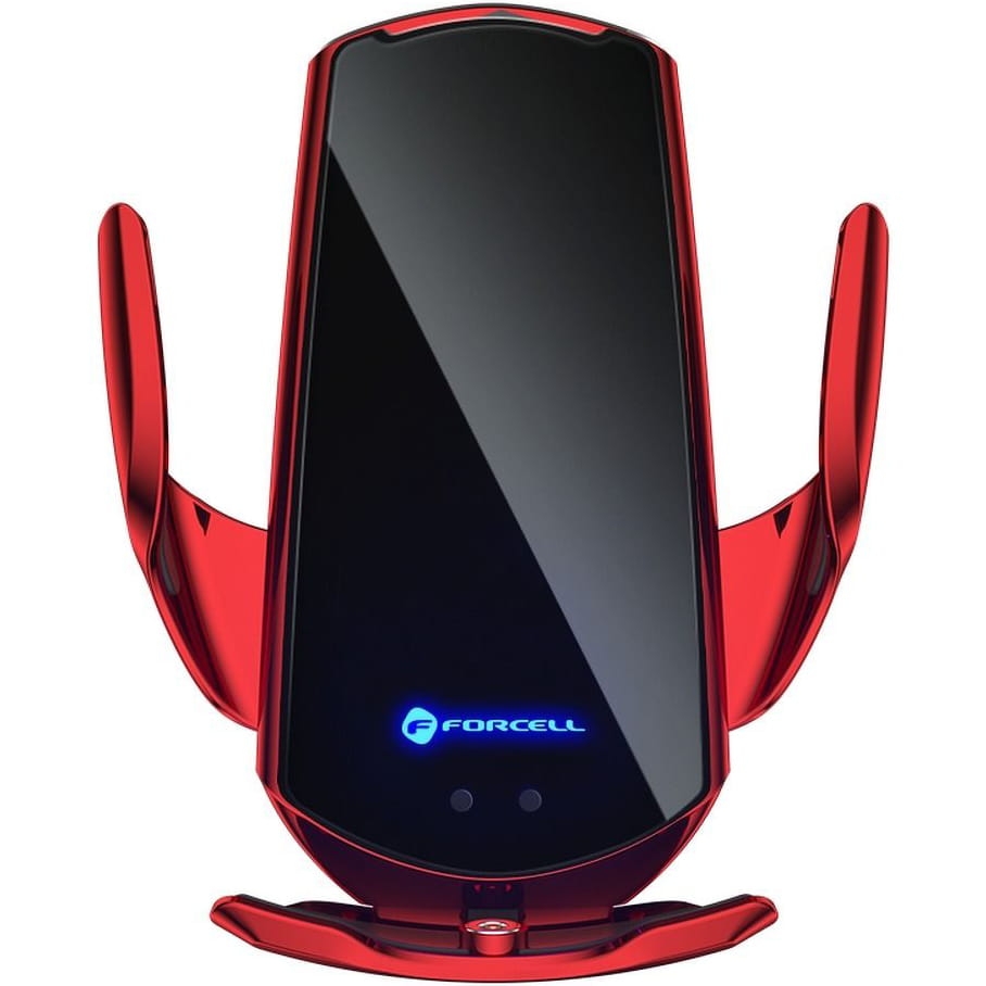 Image of Uchwyt samochodowy z ładowaniem indukcyjnym na kratkę wentylacyjną / szybę / deskę rozdzielczą, Forcell F-Grip HS1, 15W, Qi, USB-C, czerwono-czarny