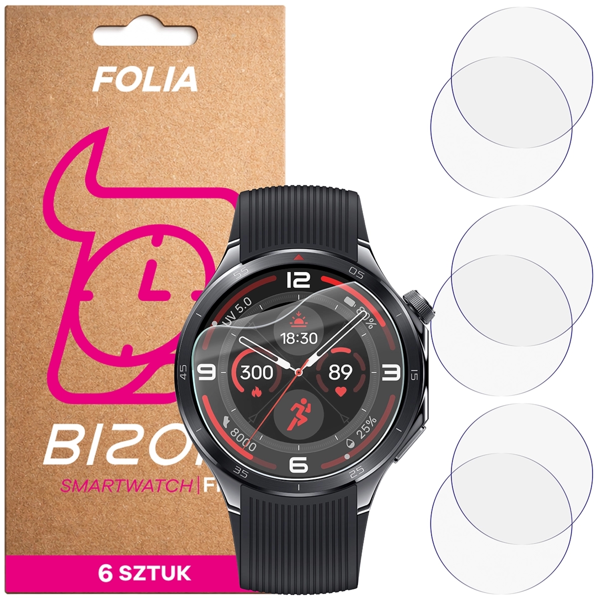 Folia ochronna na ekran zegarka Bizon Watch Film HydroFlex do OnePlus Watch 3, 6 sztuk