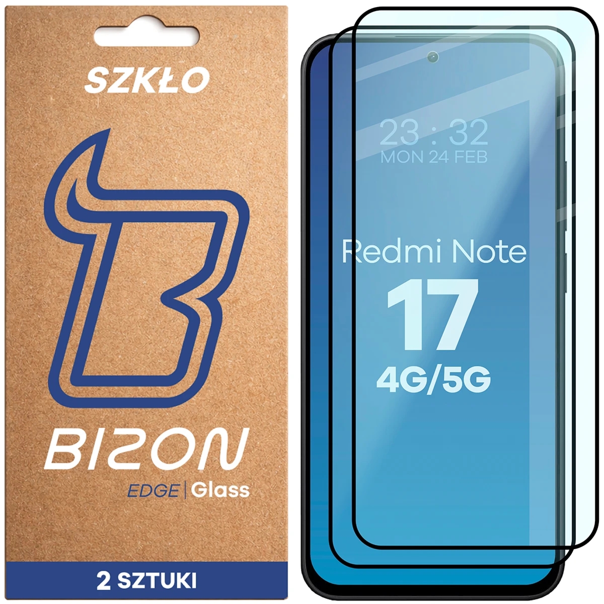 Szkło hartowane Bizon Glass Edge Duo do Xiaomi Redmi Note 17 4G/5G, czarna ramka, 2 sztuki