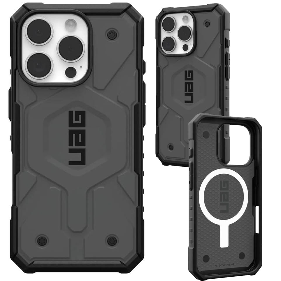 Image of Etui pancerne Urban Armor Gear Pathfinder Mag do MagSafe do iPhone 16 Pro, szare z czarną ramką