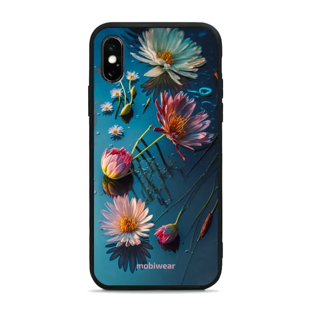 Etui ochronne do iPhone X, Mobiwear Glossy Case, niebiesko-kwieciste