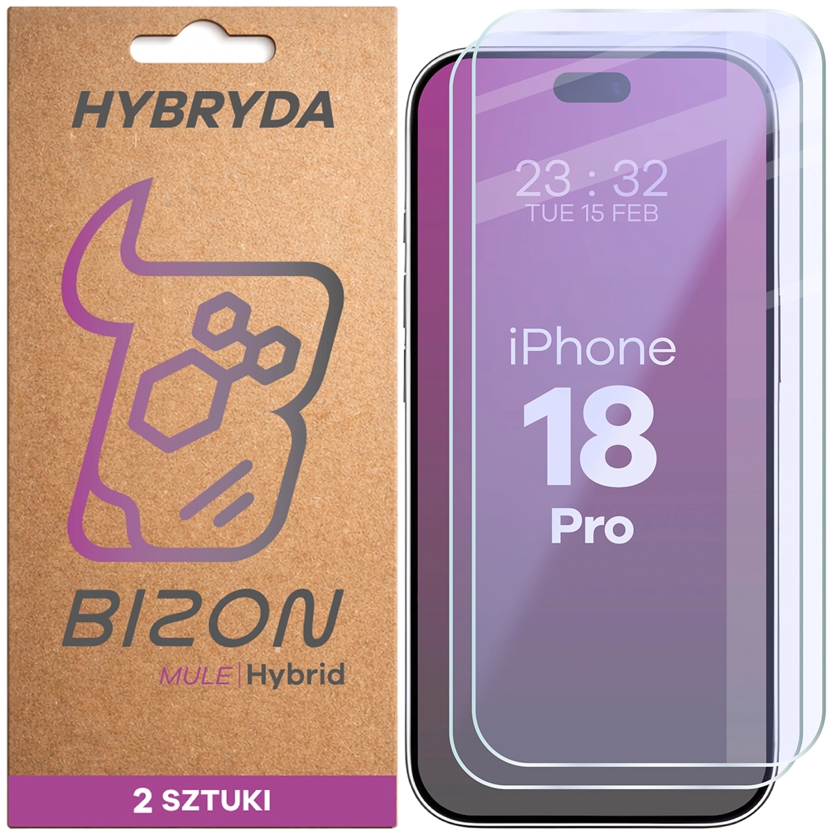 Elastyczne szkło hybrydowe Bizon Hybrid Mule Duo do iPhone 18 Pro, 2 sztuki