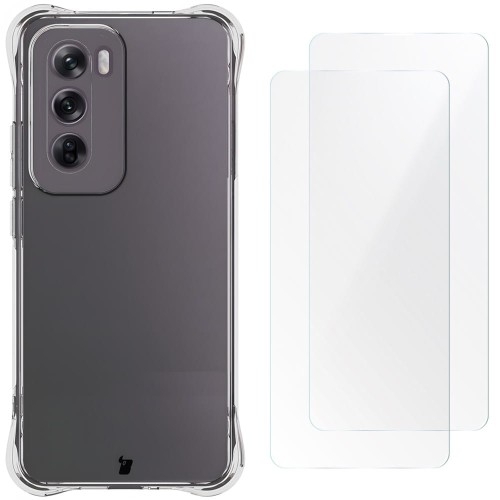 Image of Elastyczne etui + 2x folia na ekran Bizon Case Clear Pack do Oppo Reno12, przezroczyste