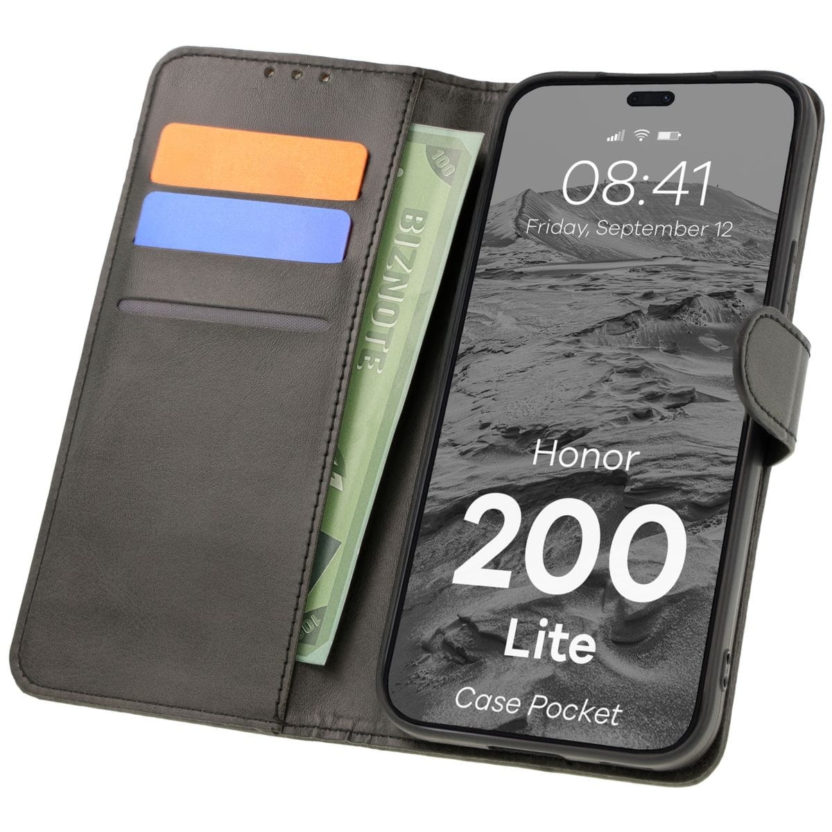 Etui z klapką Bizon Case Pocket do Honor 200 Lite, czarne
