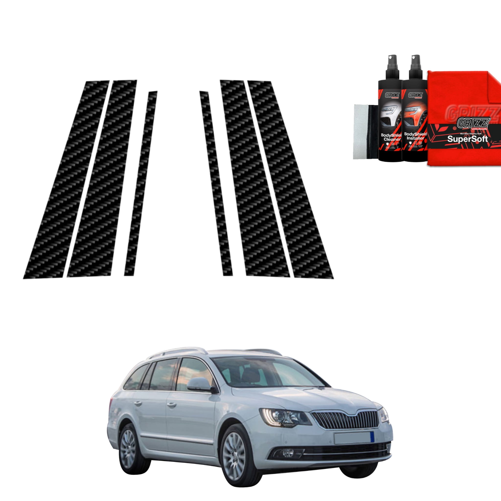 6w1 Folia karbonowa Grizz Protector na słupki do Skoda Superb 2 Kombi Facelifting (2013-2015)
