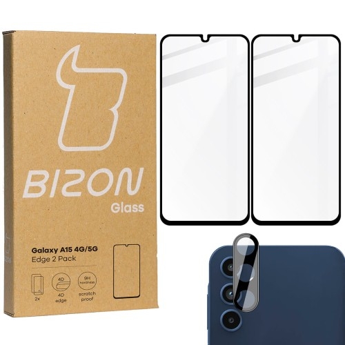 Image of 2x Szkło + szybka na aparat BIZON Edge 2 Pack do Galaxy A15 4G/5G