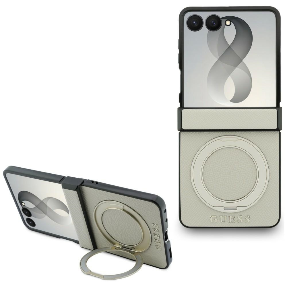 OUTLET: Etui Guess Magnetic Ring Stand Classic do Galaxy Z Flip8 do MagSafe, beżowe