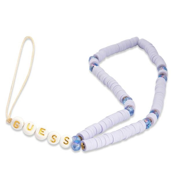 Zawieszka Guess Phone Heishi Beads Strap, liliowa ze złotymi zdobieniami