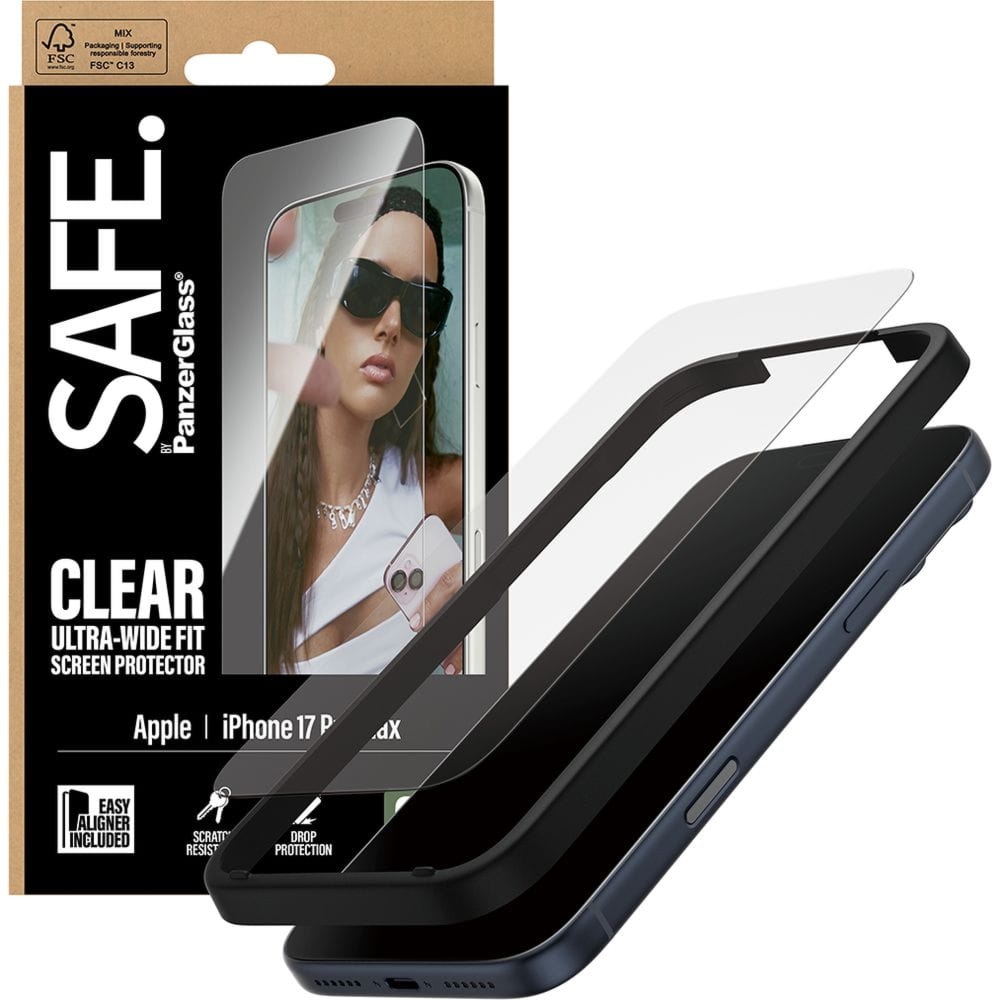 Szkło hartowane z aplikatorem SAFE by PanzerGlass Ultra-Wide Fit + EasyAligner do iPhone 17 Pro Max