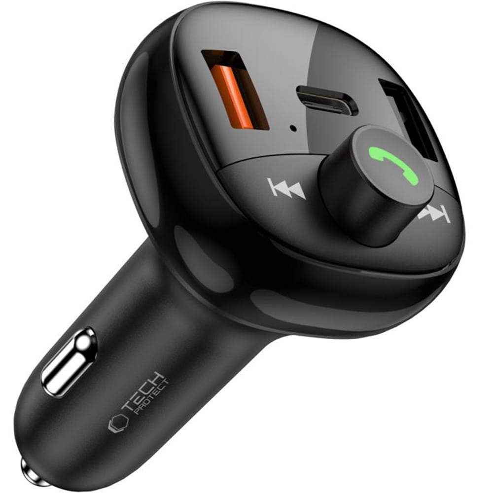 Image of Transmiter FM z Bluetooth + ładowarka samochodowa 72W, Tech-Protect CC06, 2x USB-A, 1x USB-C, czarny