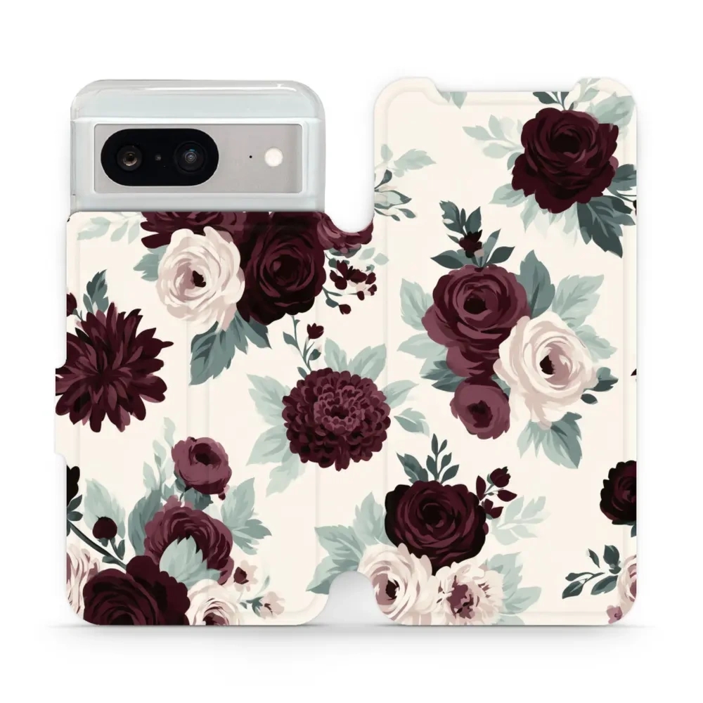 Etui z klapką do Google Pixel 8, Mobiwear Book, róże z szałwią na kremie