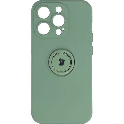 Image of Etui Bizon Case Silicone Ring Sq do iPhone 14 Pro, jasnozielone