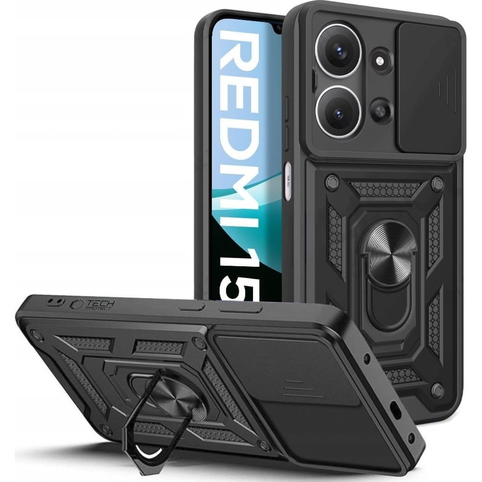 Etui z ringiem Tech-Protect Camshield Pro do Xiaomi Redmi 15C, czarne