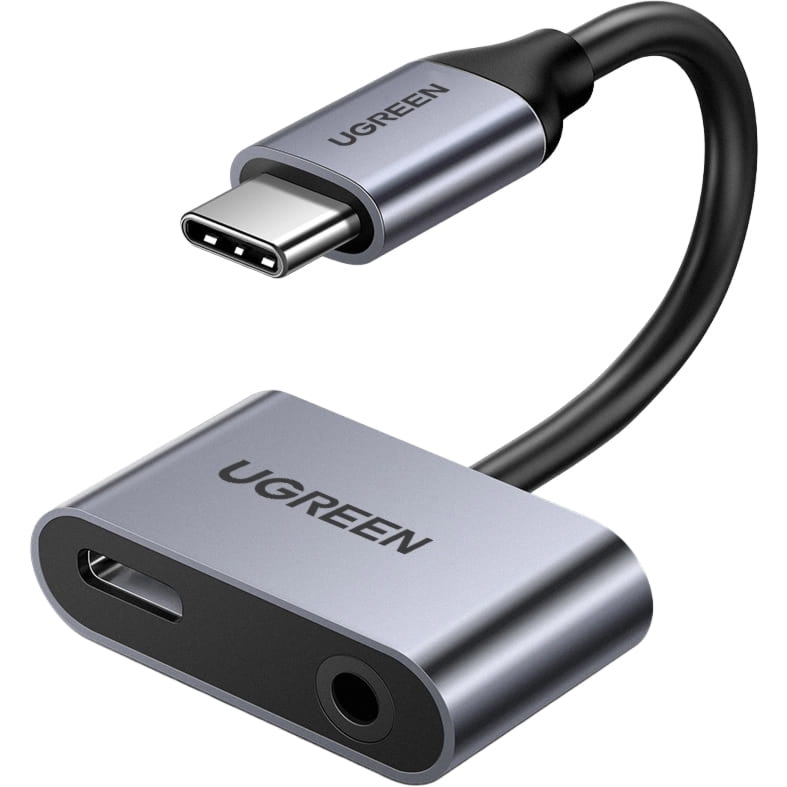 OUTLET: Adapter, przejściówka USB-C (męskie) do Minijack 3.5mm / USB-C (żeńskie), Ugreen CM193, szary