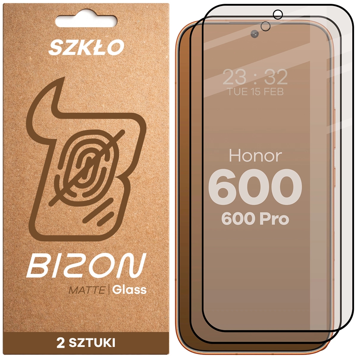 Matowe szkło hartowane Bizon Glass Matte Duo do Honor 600 5G / 600 Pro 5G, czarna ramka, 2 sztuki