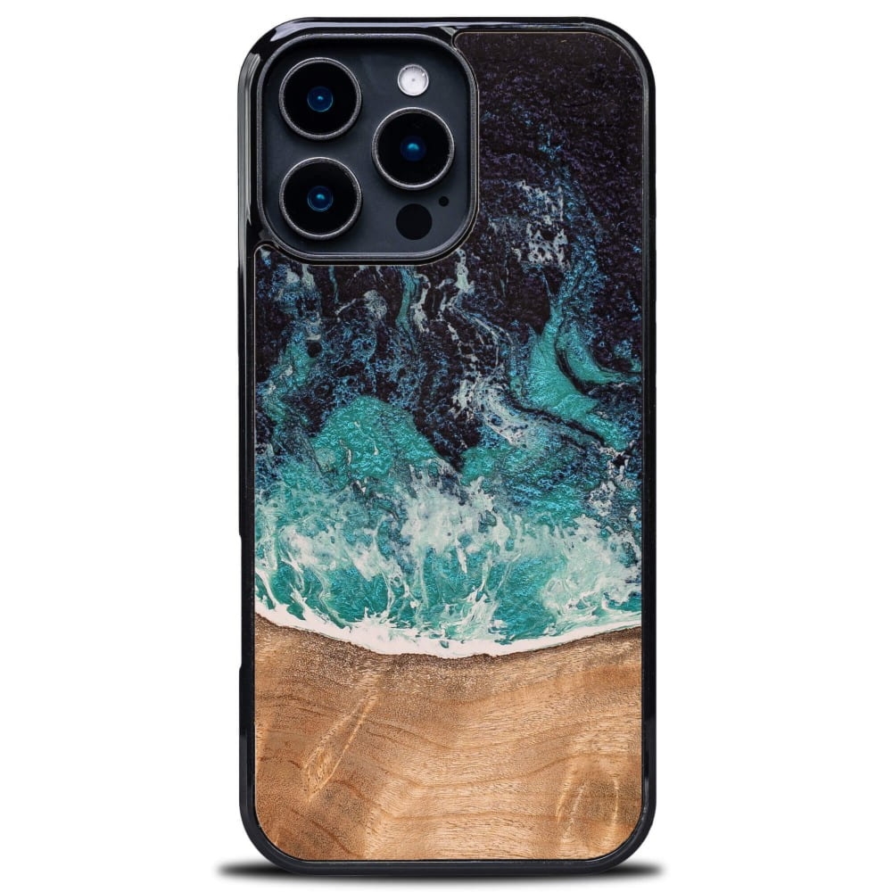 Drewniane etui do iPhone 16 Pro Max, Bewood Unique Dream Island, niebiesko-brązowe