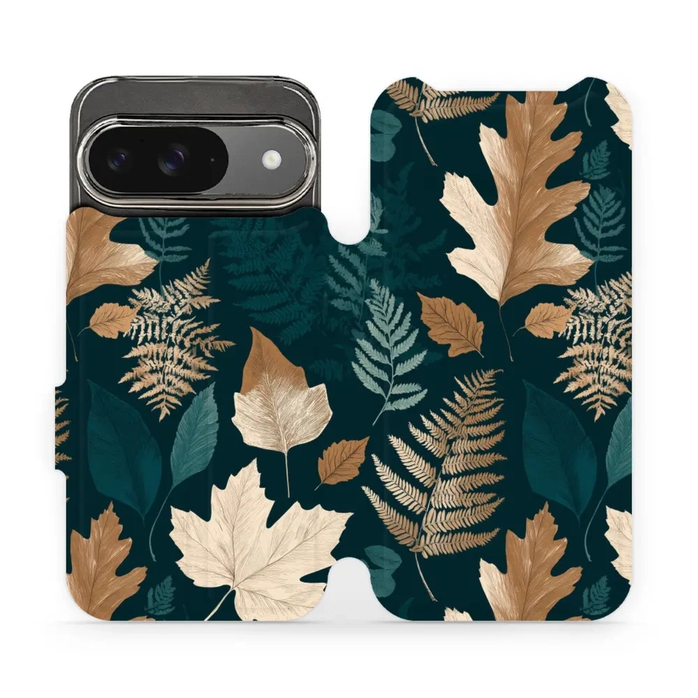Etui z klapką do Google Pixel 9, Mobiwear Book, zielnik z liści i paproci