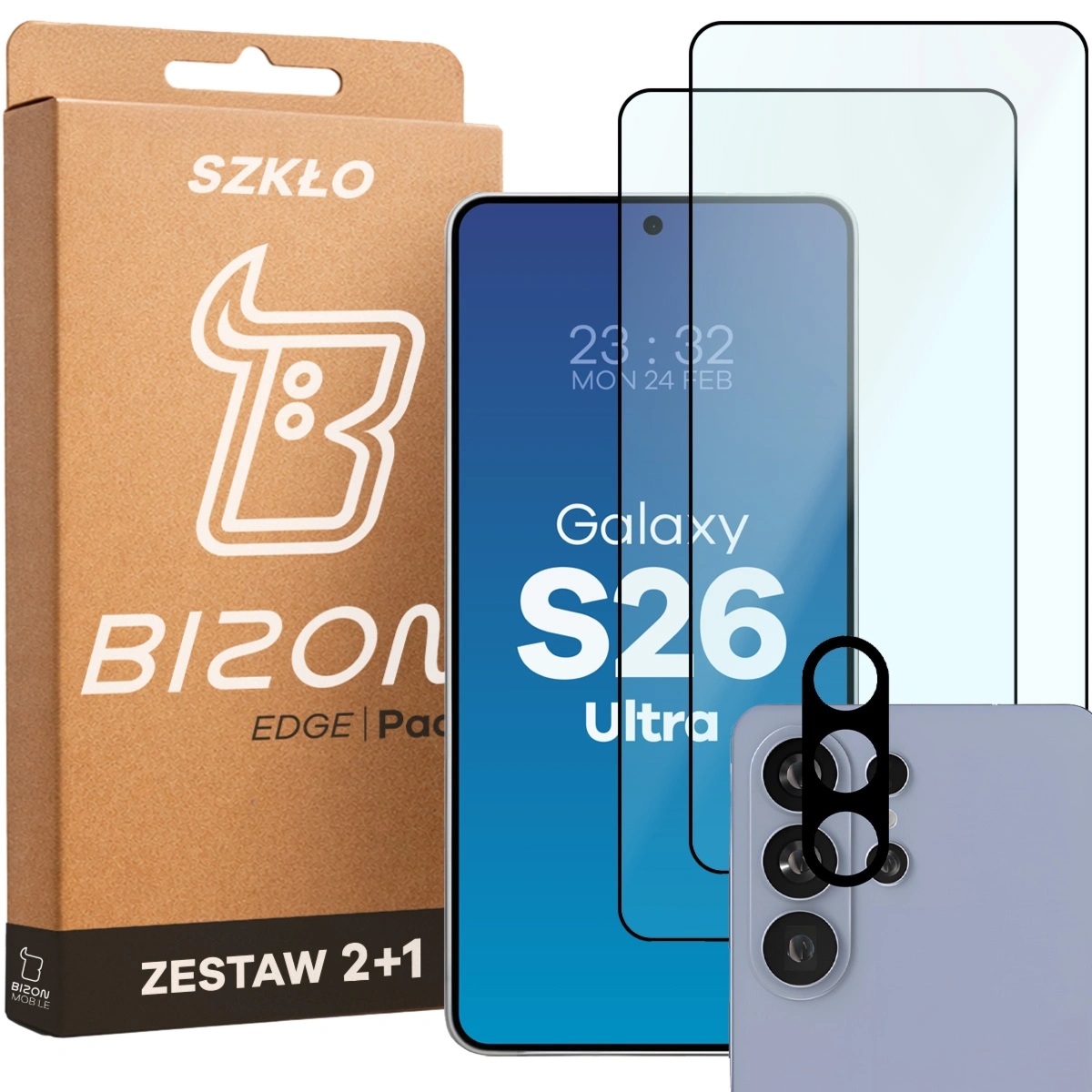 2x Szkło + szybka na aparat Bizon Glass Edge Pack do Galaxy S26 Ultra