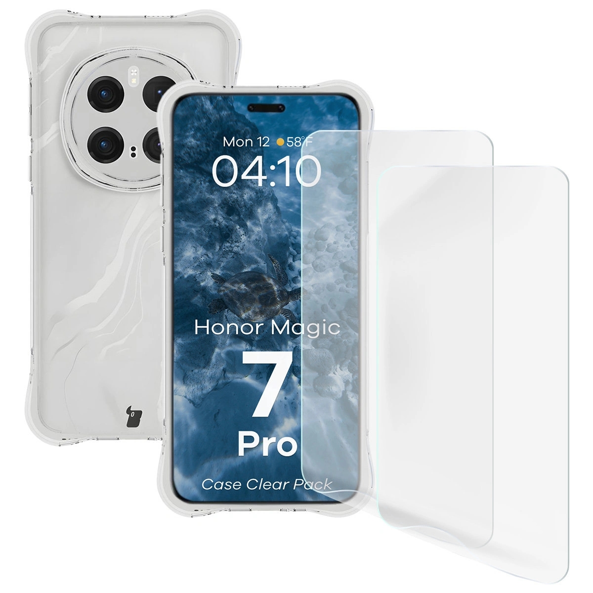 Image of Elastyczne etui + 2x folia na ekran Bizon Case Clear Pack do Honor Magic7 Pro