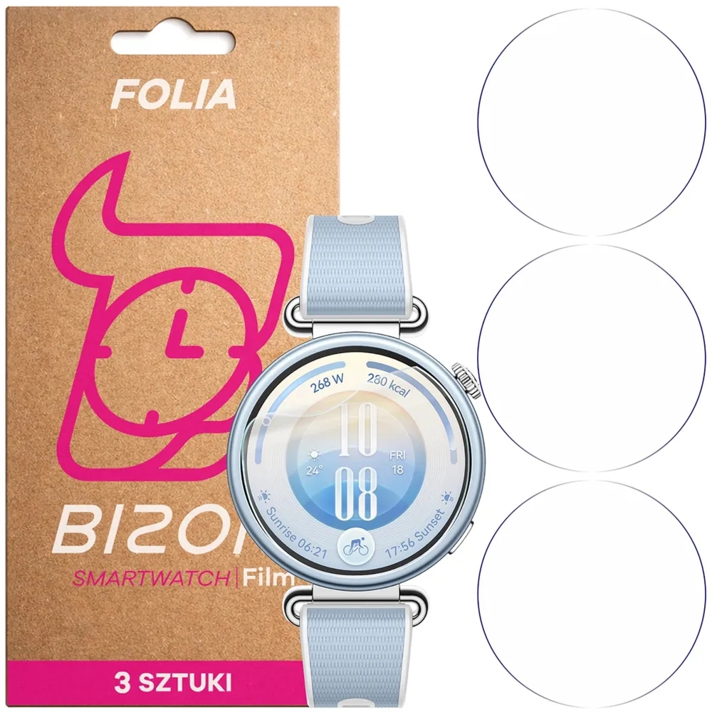 Folia ochronna na ekran zegarka Bizon Watch Film HydroFlex do Huawei Watch GT 7 41 mm, 3 sztuki