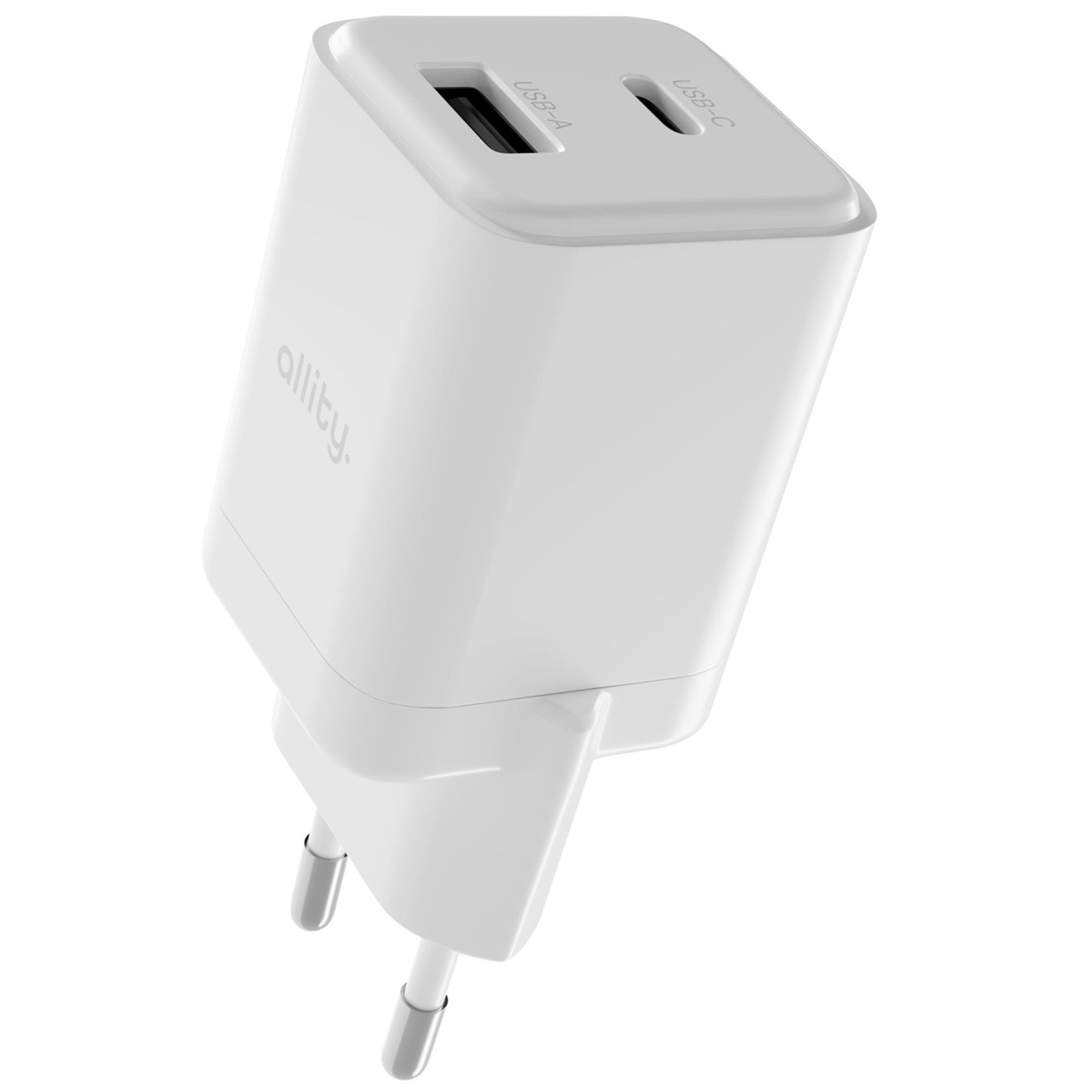 Ładowarka sieciowa GaN USB-C PD, USB-A QC, 30W, Allity ATC-01-30WAC, biała