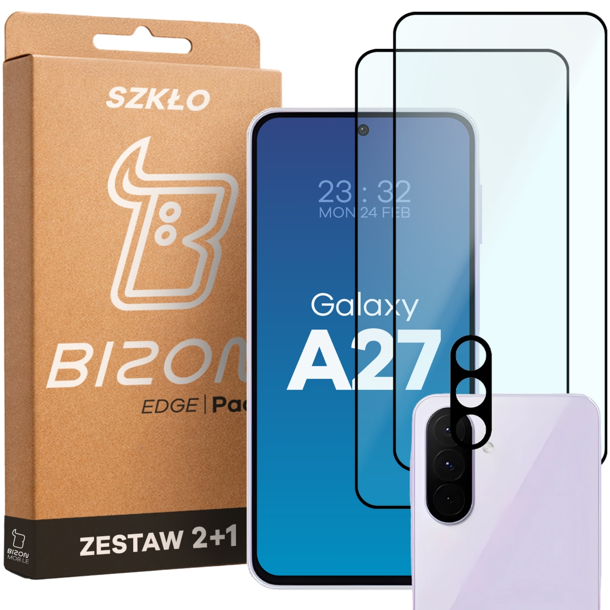 2x Szkło + szybka na aparat Bizon Glass Edge Pack do Galaxy A27 5G