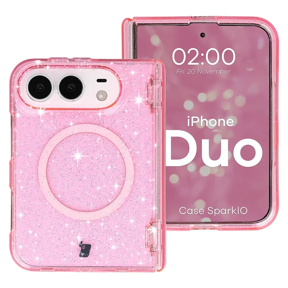 Etui brokatowe z pierścieniem magnetycznym Bizon Case SparklO do iPhone Duo, przezroczysto-różowe z brokatem