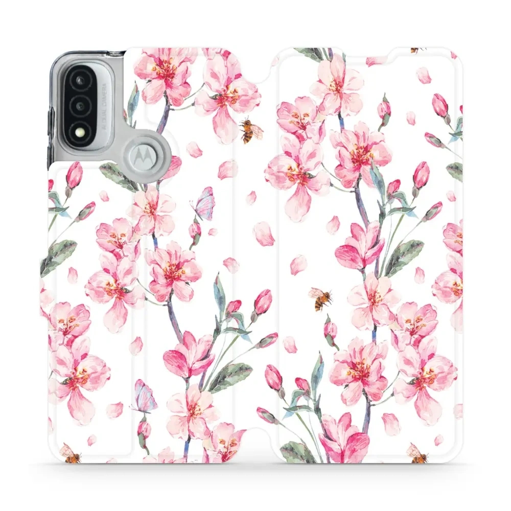 Etui z klapką do Motorola Moto E20, Mobiwear Book, różowa wiosna