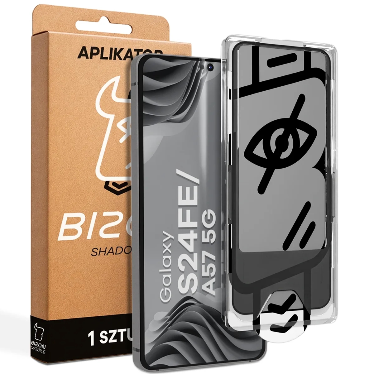 Szkło prywatyzujące z ramką aplikacyjną Bizon Glass Aplikator Shadow do Galaxy S24 FE / A57 5G, 1 zestaw