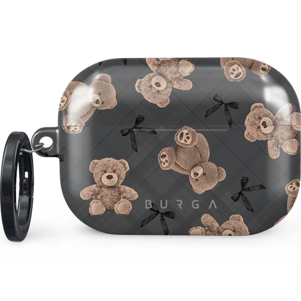 Etui Burga BFF do AirPods Pro 2, szare z pluszowymi misiami