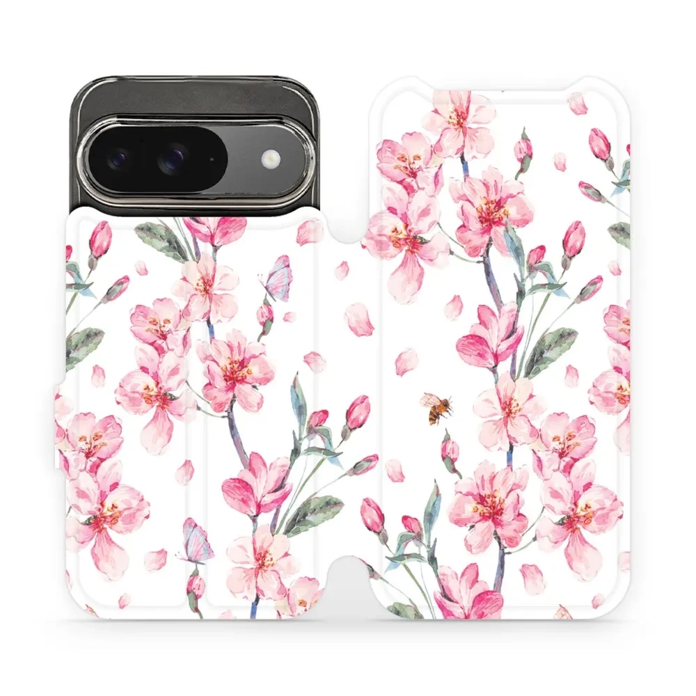 Etui z klapką do Google Pixel 9, Mobiwear Book, różowa wiosna