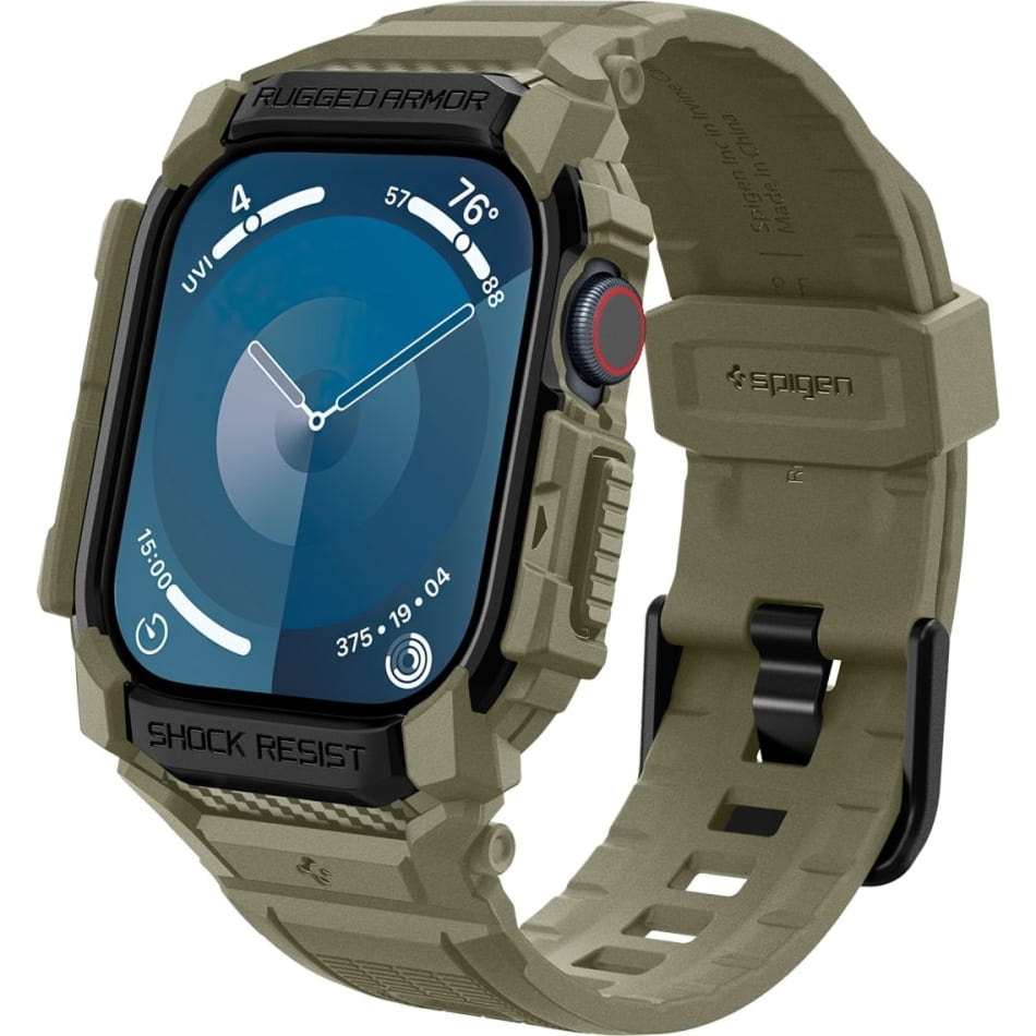 Etui z paskiem Spigen Rugged Armor Pro do Apple Watch 11 / 10 (46 mm), zielone