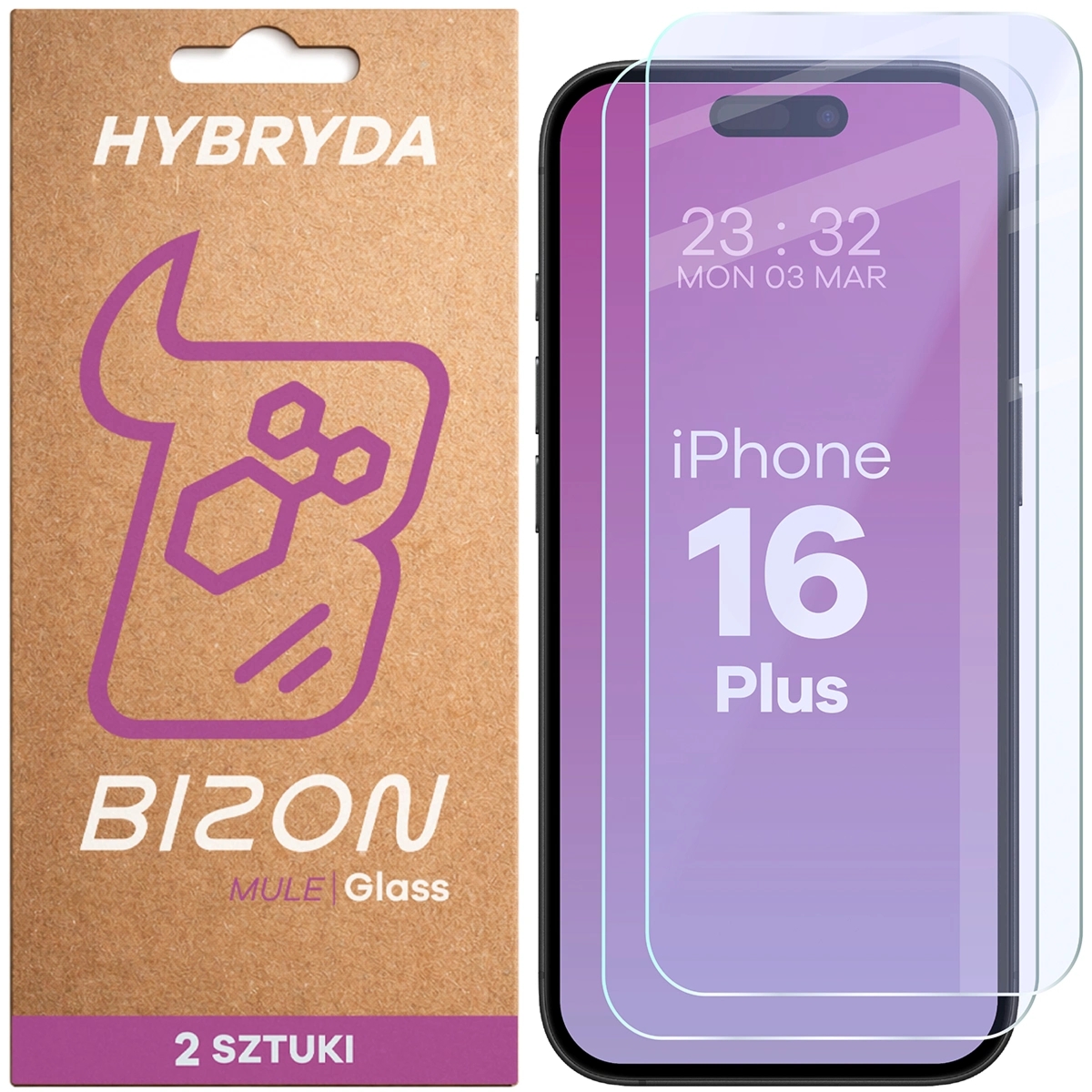 Elastyczne szkło hybrydowe Bizon Hybrid Mule Duo do iPhone 16 Plus, 2 sztuki