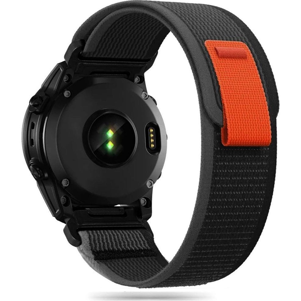 Image of Pasek Tech-Protect Nylon, QuickFit 22 mm do Garmin Fenix 8 (47 mm) / E / 7 Pro / 7 / 6 Pro / 6, czarno-pomarańczowy