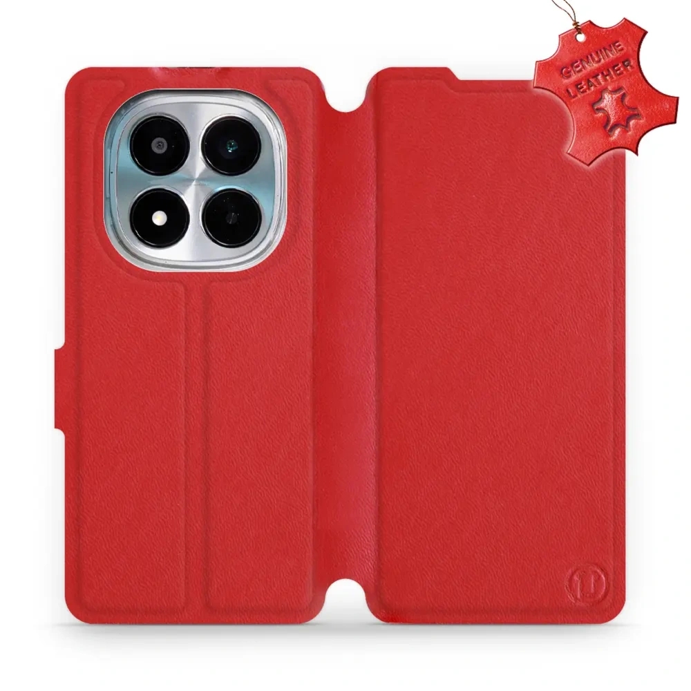 Etui z naturalnej skóry do Xiaomi POCO M8 Pro 5G, Mobiwear Leather, czerwone