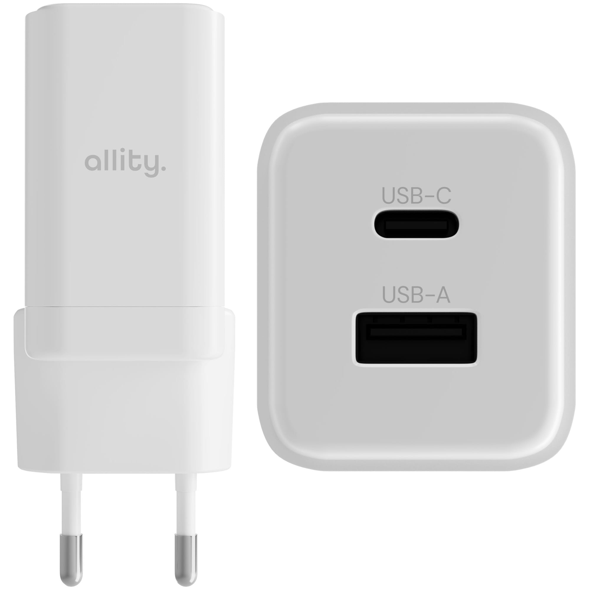 Ładowarka sieciowa GaN USB-C PD, USB-A QC, 45W, Allity ATC-01-45WAC, biała