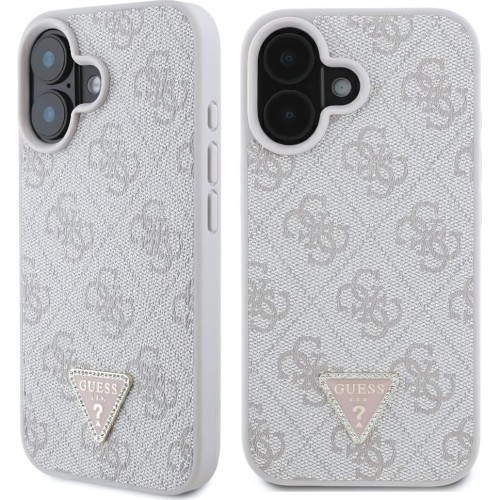 Image of Etui Guess Hardcase Leather 4G Triangle Strass do iPhone 16, różowe